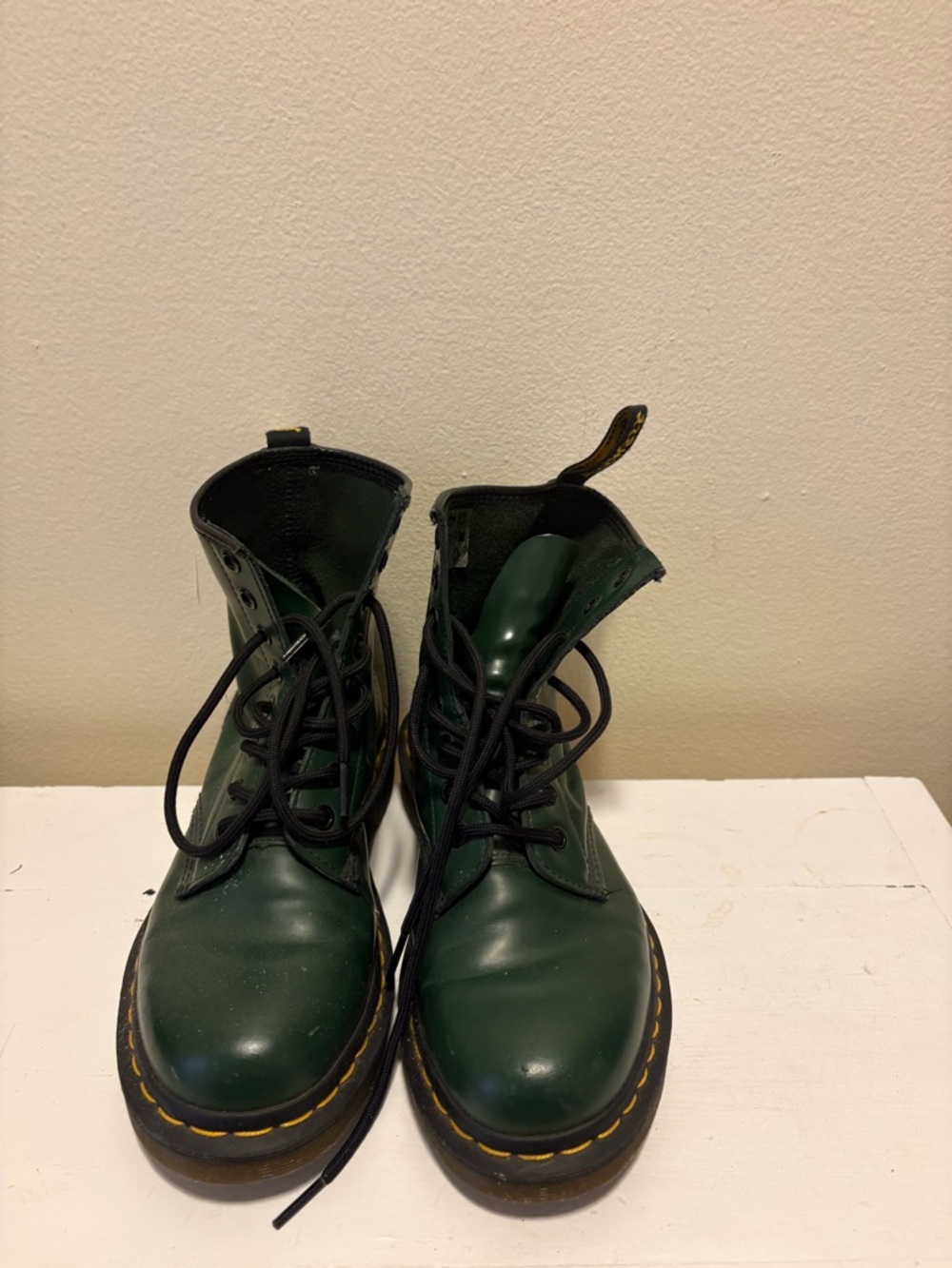 Dr. Martens Green Leather Lace-Up Boots